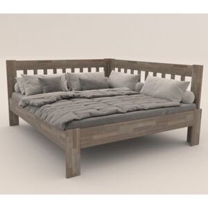 Rohová postel APOLONIE pravá, buk/šedá, 180x200 cm