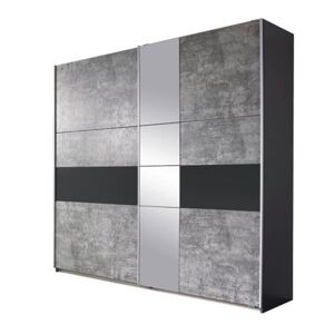 Šatní skříň CADENCE I imitace betonu/tmavě šedá, šířka 218 cm