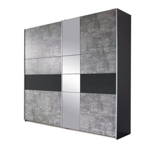 Šatní skříň CADENCE II imitace betonu/tmavě šedá, šířka 261 cm