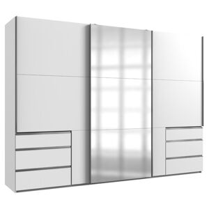 Šatní skříň ELIOT bílá, 3 dveře, zrcadlo