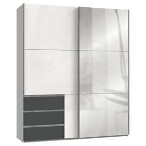 Šatní skříň ELIOT bílá/grafit, šířka 200 cm, zrcadlo