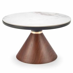 Konferenční stolek GINISAS bílý mramor/ořech/zlatá