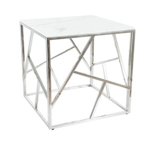 Přístavný stolek ISCODO 4 bílý mramor/stříbrná