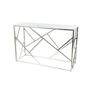 Konzolový stolek ISCODO 6 bílý mramor/stříbrná