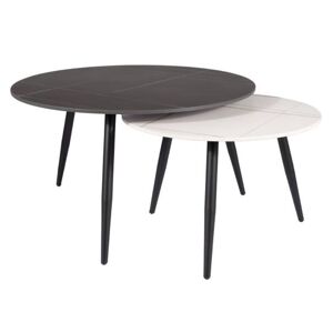 Konferenční stolek KURO černý mramor/bílý mramor, set 2 ks