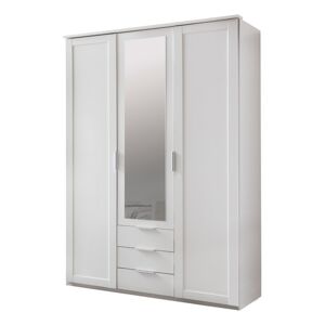 Šatní skříň NATHAN bílá, 3 dveře, 1 zrcadlo
