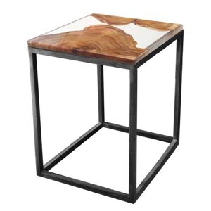 Odkládací stolek RESIN 40x40 cm, transparentní/šedá